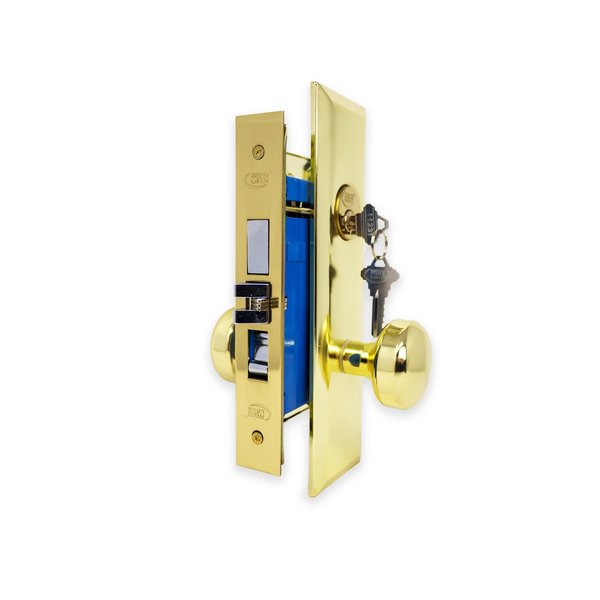Premier Lock Brass Mortise Entry Right Hand Door Lock Set w/2.75 in. Backset, 2 SC1 Keys and Wide Face Plate-Hex MR02